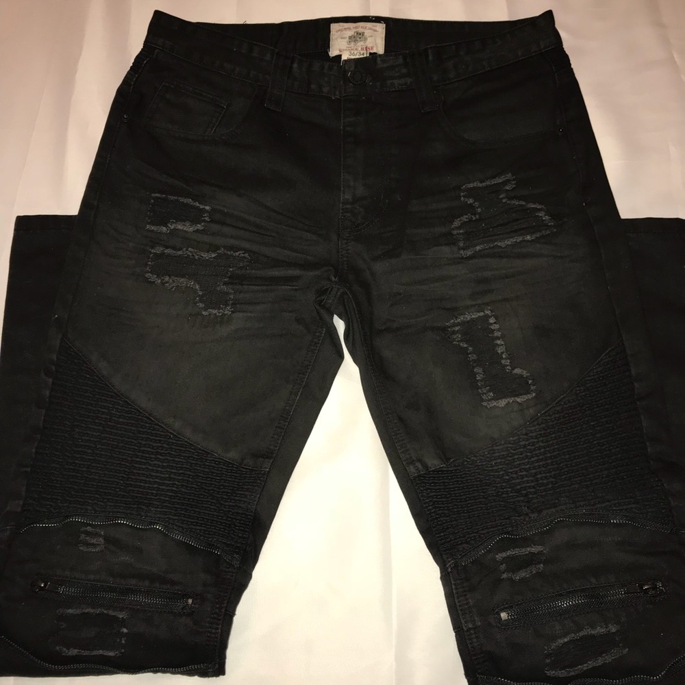 Smoke Rise Black Biker Style Jeans 36x34
